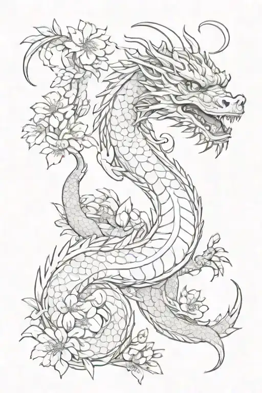 Haku Dragon With Sakura Flowers