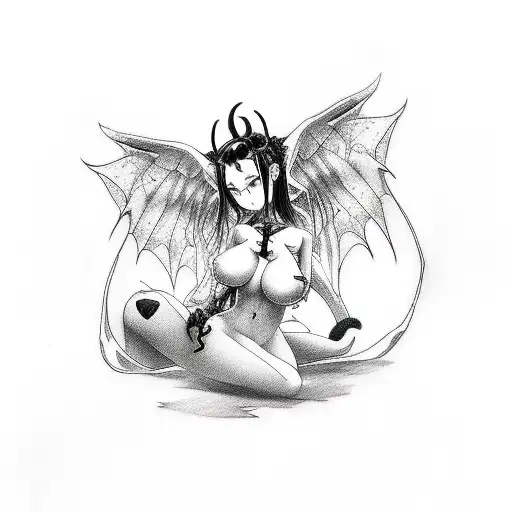 A Tattoo Of A Succubus Hentai Character With Heart Eyes With A Lewd Pose