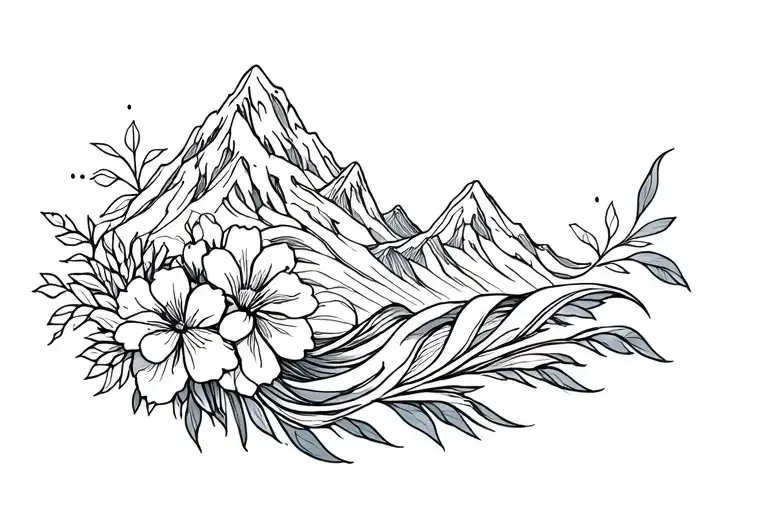 Mountain Waves And Flower Intertwined