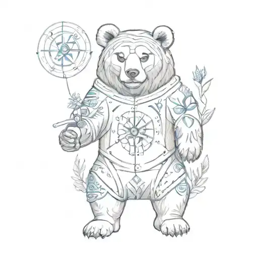 Mayan Bear With Blue Bonnets With A Compass