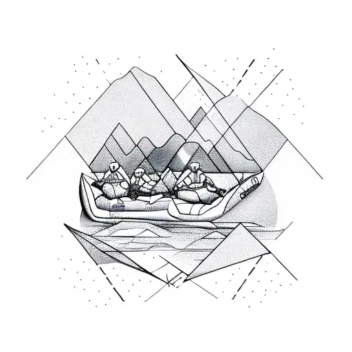 An Abstract Representation Of A River Rafting Adventure Using Geometric Shapes