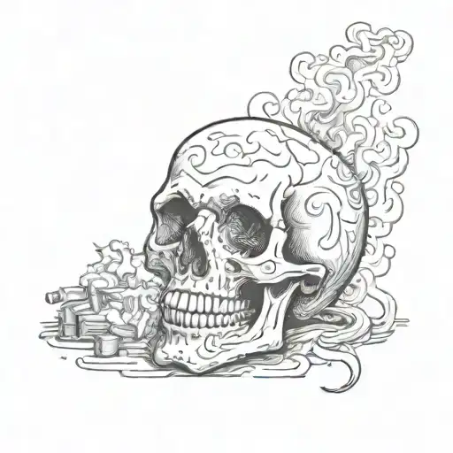 Skull Smokint Cigarette Burning Black