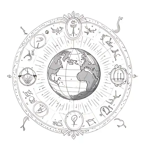 Planet Earth With Zodiac Sign Aquarius And Libra Combined And Framed With The Style Of A Mandala