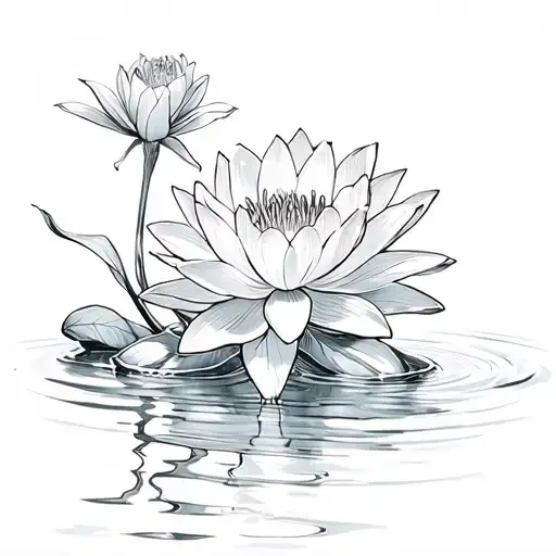 Live Water With Lilies And Flower