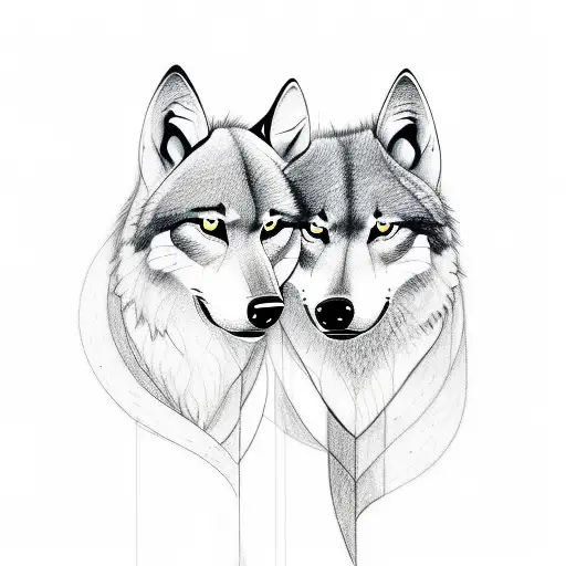 A Sketch-style Tattoo Of A Wolf And Cheetah Embracing Each Other