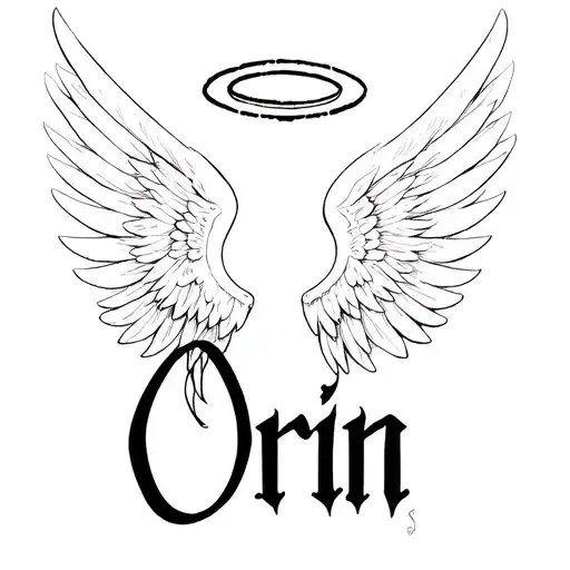 The Name Orin With Angle Wing Attached With A Halo On Top