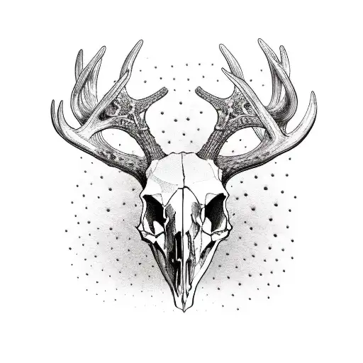 Deer Skull With Ornaments In The Horns