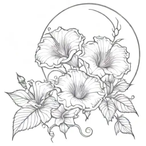 Morning Glories In The Shape Of Crescent Moon