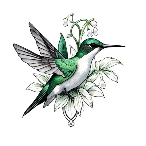 Small Humming Bird With Lilly Of The Valley And A Celtic Knot
