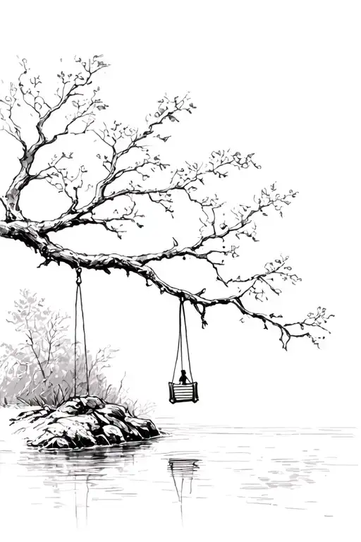 Tree Branch With Swing Into River
