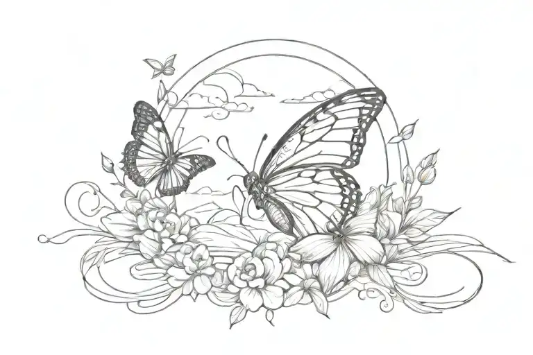 Sunset And Butterfly Small Fine Line