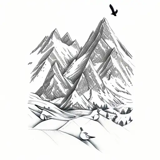 Mountain Scene With Doves
