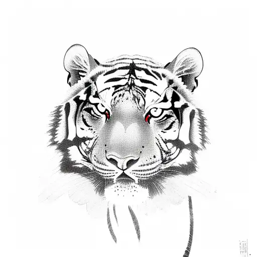 One Black Ink Tiger Body With One Red Ink Tiger With Hydrangeas