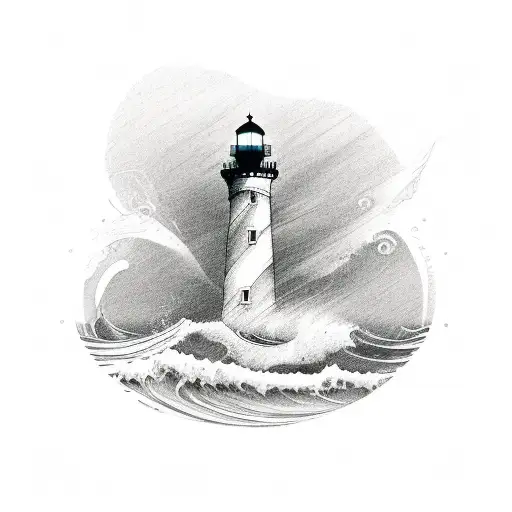 A Lighthouse In The Shape Of A Coffee Mug With Waves Crashing Around It