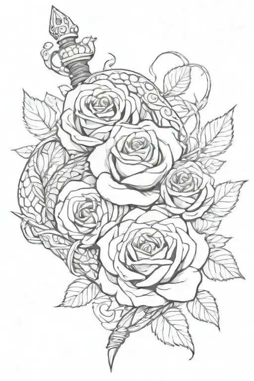 Sword Wrapped Snake And Rose Intertwined