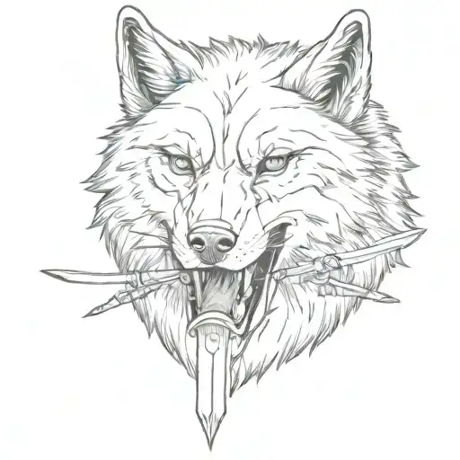 Wolf Holding Sword In Mouth