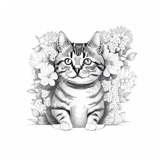 Cat Surrounded By Flowers