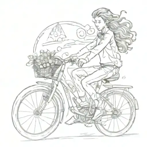 A Sketch Of Olivia Riding A Bicycle With Her Birthdate In The Background