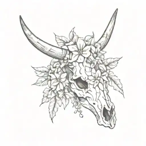 Feminine Longhorn Skull With Flowers Wrapped