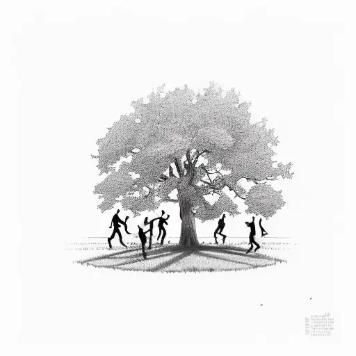 Sunrise With Oak Tree And Two People Dancing