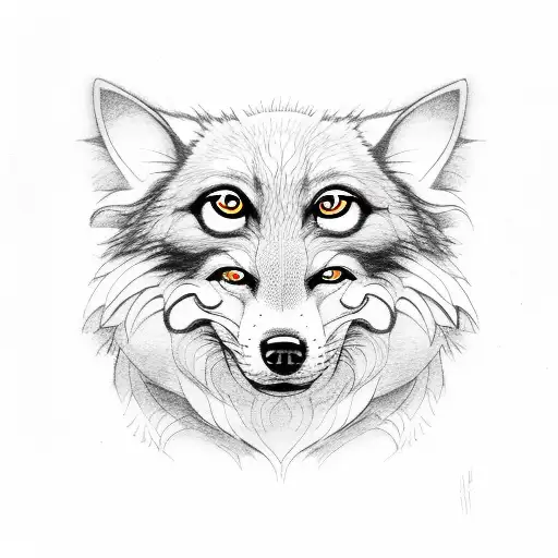 Dog Facing Forward Etching Large Eyes Dog Wolf