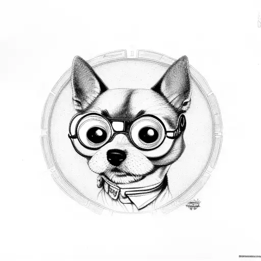 Dog Facing Forward Etching Large Eyes Dog