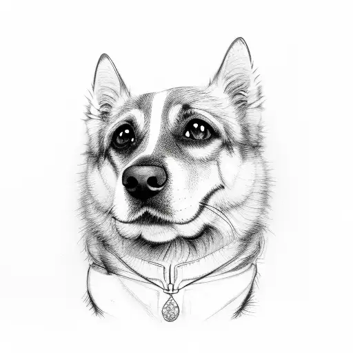 Dog Facing Forward Etching Large Eyes Dog