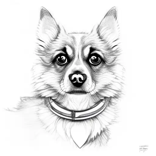 Dog Facing Forward Etching Large Eyes Dog