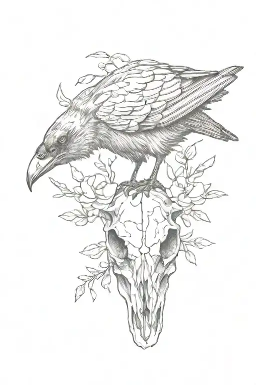 Crow Perched On A Cow Skull