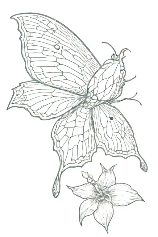 Luna Moth With Lady Night Orchid As Bottom Left Wing