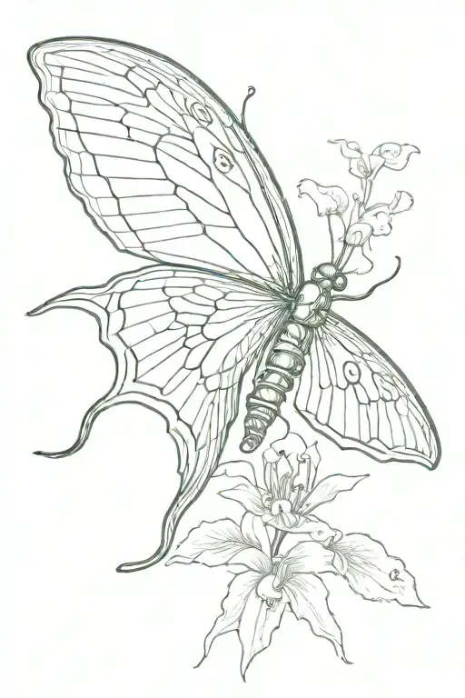 Luna Moth With Lady Night Orchid As Bottom Left Wing