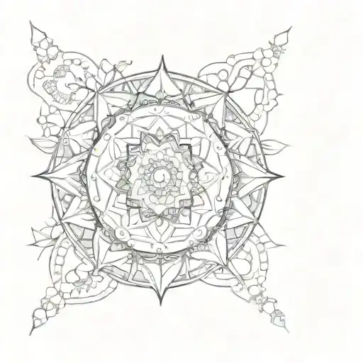 A Sketch Of A Mandala Incorporating Elements Of Nature And Sacred Geometry