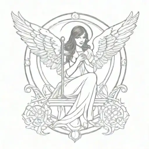 Fine Line Simple Female Angel Ten Of Swords Tarot