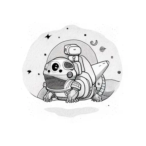 Line Tattoo Cute Astronaut Dinosaur