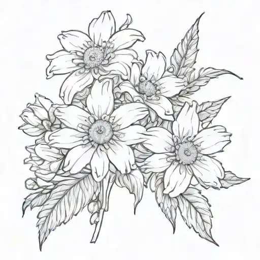 Daisy And Delphinium Flower Intertwined Stem And Sisters In Stem