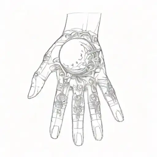 A Hand With A Blue And Black Moon Tattoo Design