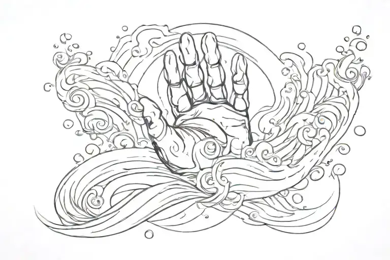Hand Of Creation With A Dog Paw And Water Waves Coming