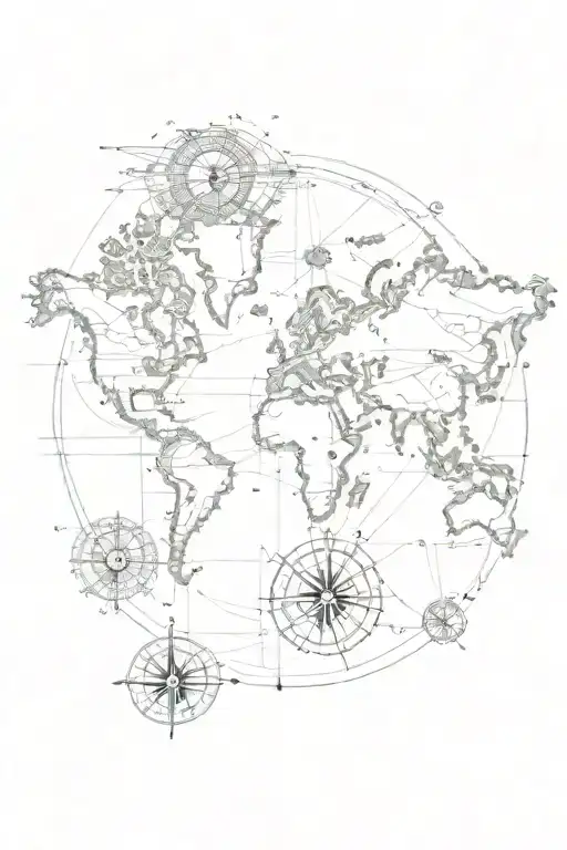 World Map With Compass Intertwined