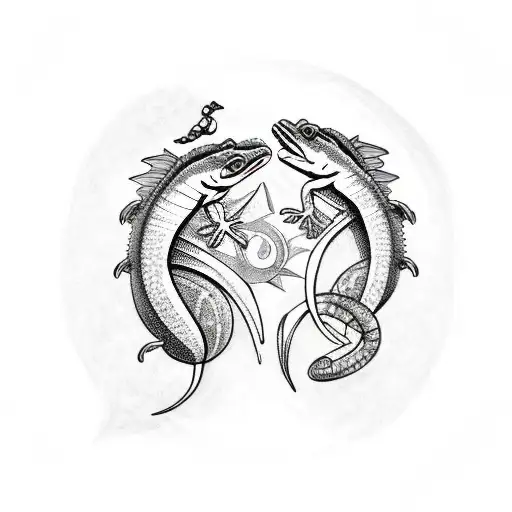 Tattoo Of Two Lizards In Shape Of Pisces Zodiac Sign