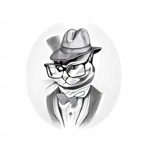 Cat Wearing Hat Glasses And Bow Tie