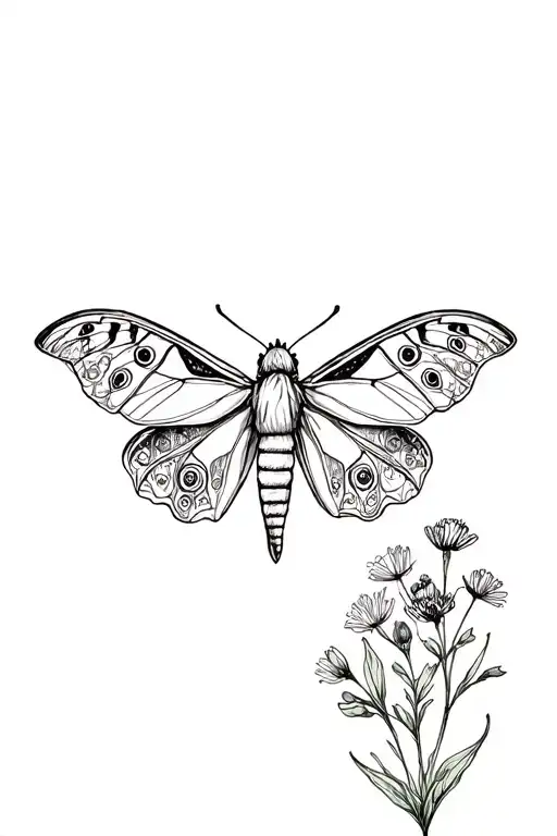 Lunar Moth And Wildflowers