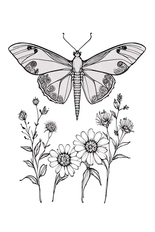 Lunar Moth And Wildflowers