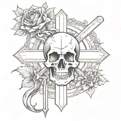 Cross With Thron And Skull