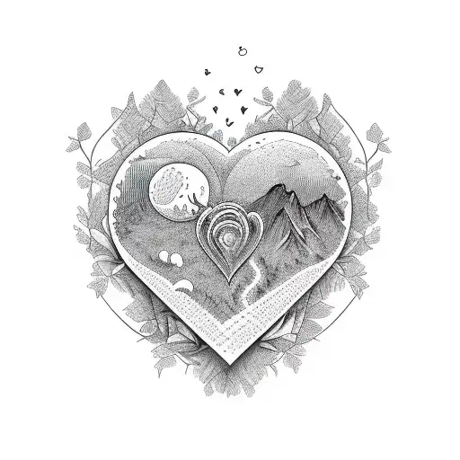 Nature Based With Three Heart Shape As Outline