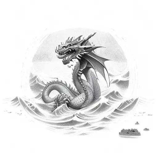 Dragon Swimming In A Sea Of Waves