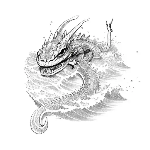 Water Dragon Swimming In A Sea Of Waves