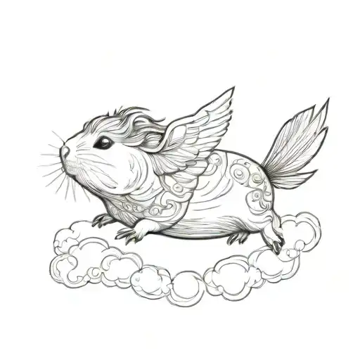 Whymsical Guinea Pig Flying In The Sky
