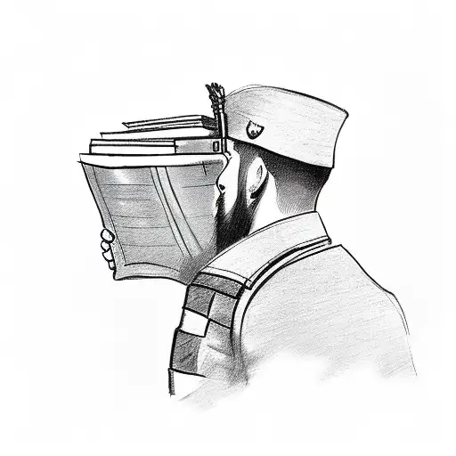A Sketch Of A Soldier Training With A Book In Hand
