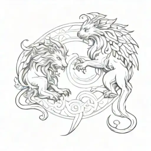 Manticore And Griffin In A Ying Yang Circle