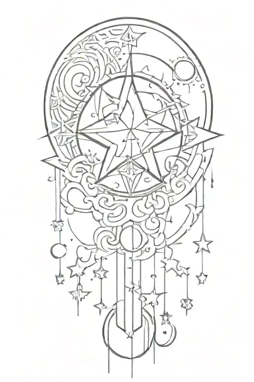 Spiritual And Psychedelic Moon And Stars In Graffiti Style